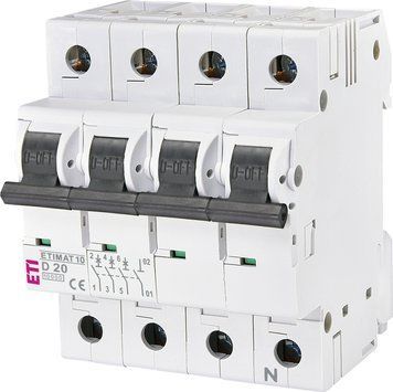 Автоматический выключатель ETIMAT 10 3P+N D 20А (10 kA)  фото